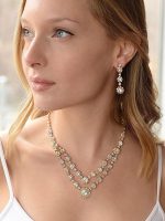 Mariell Gold Two-Row Rhinestone Crystal Necklace and Earrings Set - Prom, Brides and Bridesmaids Jewelry - Image 5